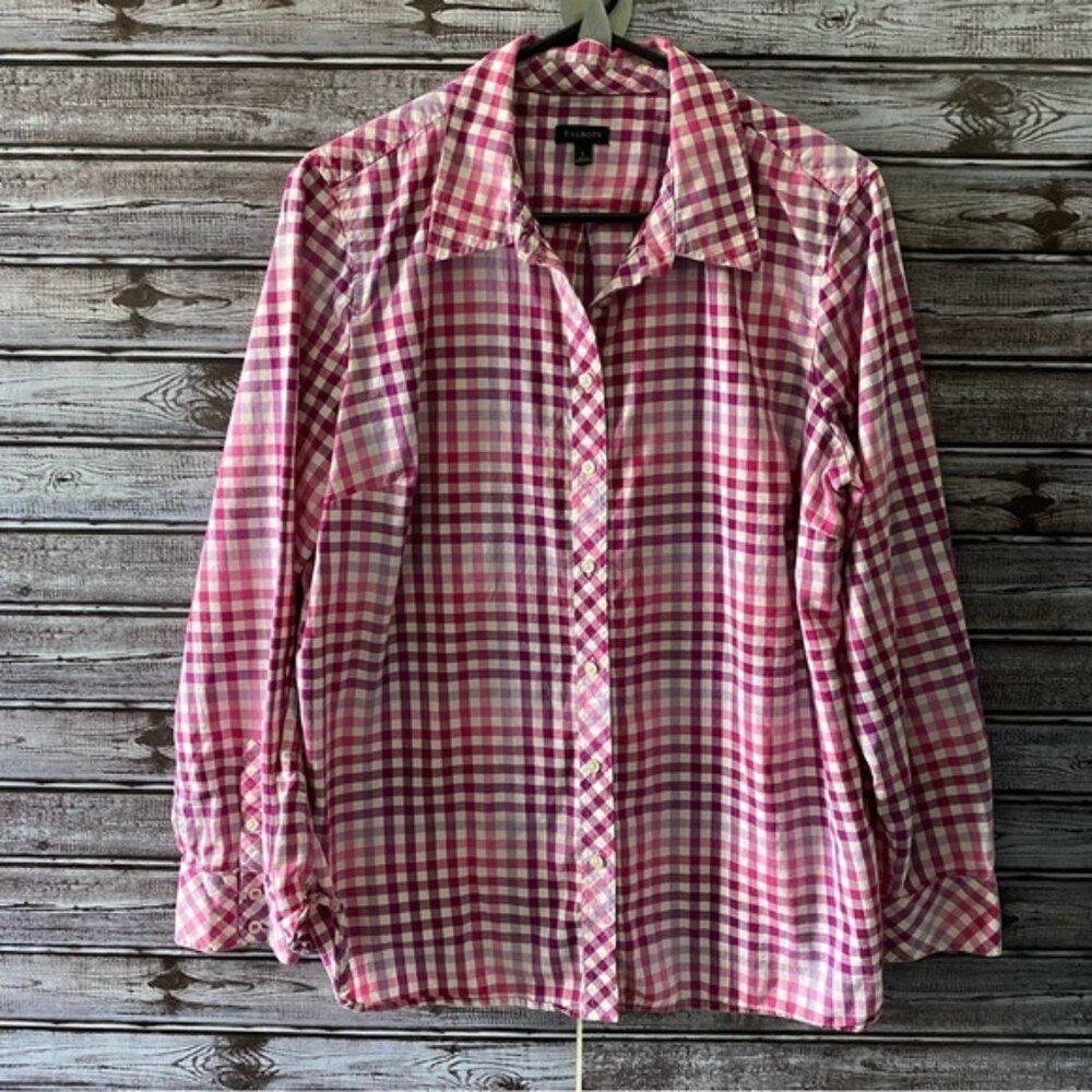 Talbots Women's Gingham Long-Sleeved Button-Down Top Size L